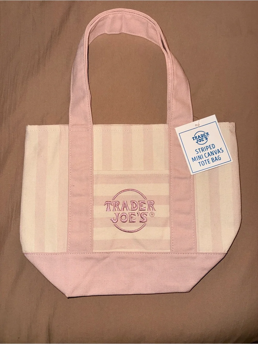 Pink Trader Joe’s Stripe Canvas Tote Bag